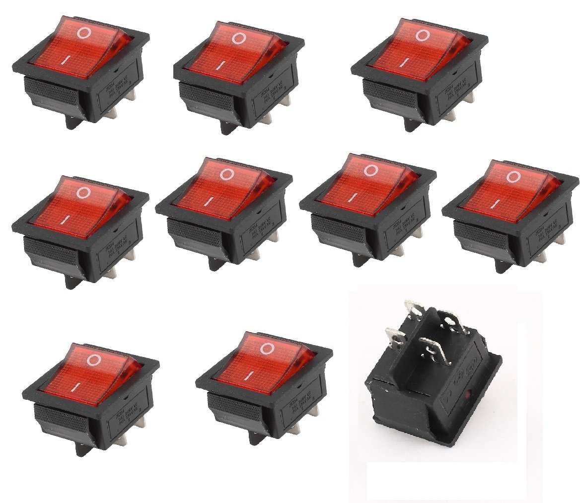 10 x KCD4 DPST 4Pin On-Off Red Light Panel Rocker Switch 15A/250V